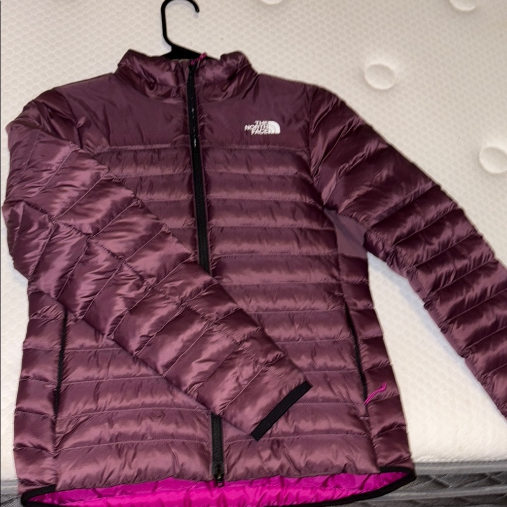 The North Face Purple Puffer Jacket with Quilted Design